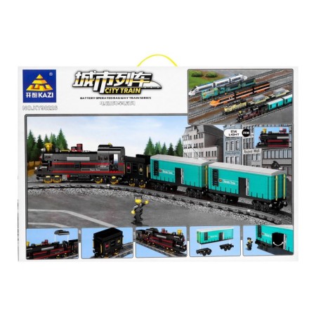 Designer of the railway "Statzor with the composition", works from batteries, 841 details-5