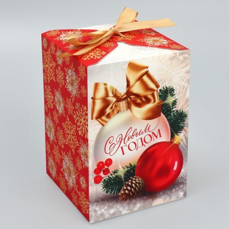 Folding box "Happy New Year", balls, 12 x 18 x 12 cm, New Year-1