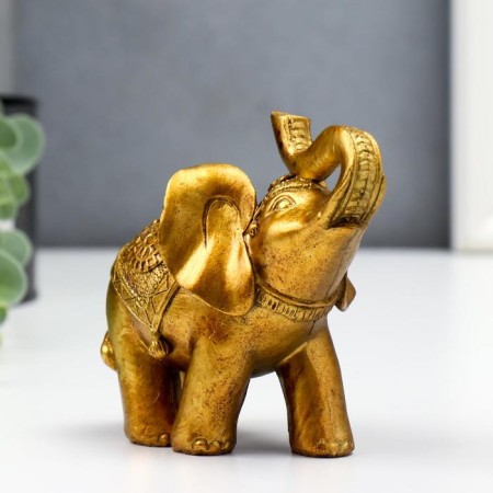 Souvenir Polystone "Elephant in the Golden Popone with Patterns" Lacu 10x5x12 cm-1