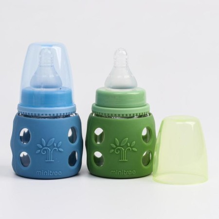 A bottle in a silicone case, glass, classic throat, +0 months, 60ml., Mix color for a boy-3