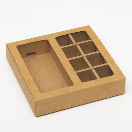 Box for 8 sweets + chocolate, with a window, craft, 17 x 5 x 17.5 x 3.7 cm