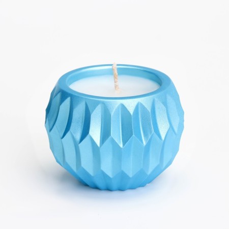 Candle "Shar" in a candlestick with sharp faces of gypsum, 7x6cm, blue-1