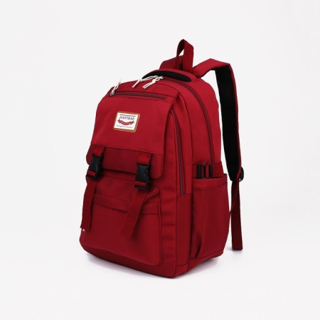 A backpack with a zipper, 4 outer pockets, red color-2