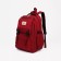 A backpack with a zipper, 4 outer pockets, red color