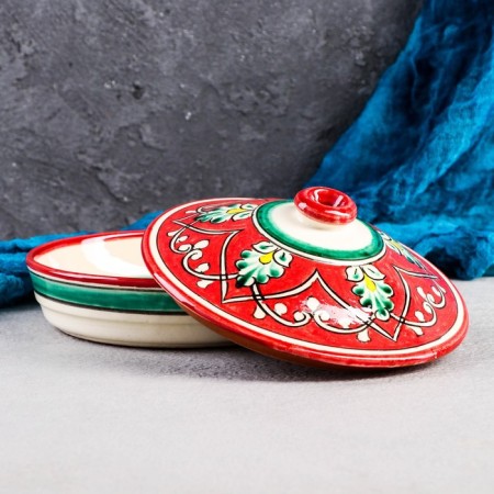 Maslenka Rishtan ceramics "Patterns", 17 cm, red-1