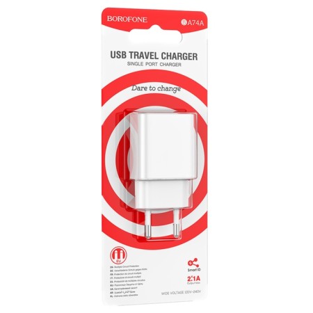 Network charger Borofone BA74A, USB, 2.1 A, white-9