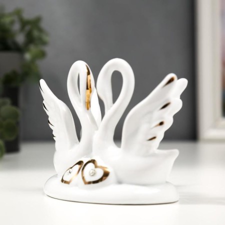 Souvenir ceramics "Two white swan with hearts" with gold 13 cm-2