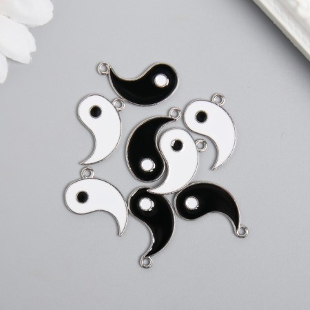Decor for creativity Metal, enamel "yin-yang" silver set 2x2.2 cm-1