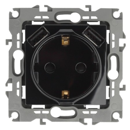 2p+E 16A-250V socket, curtains. with 2xusb 5v-3a, era12, black