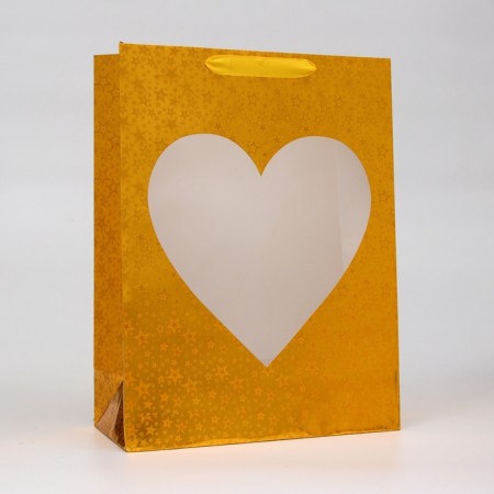 Package Hologography with the window "Heart", "Golden", l 40 × 30 × 13 cm set 1 pc.