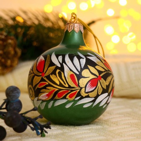 Christmas ball D-8 cm "painted leaves" manual painting-4