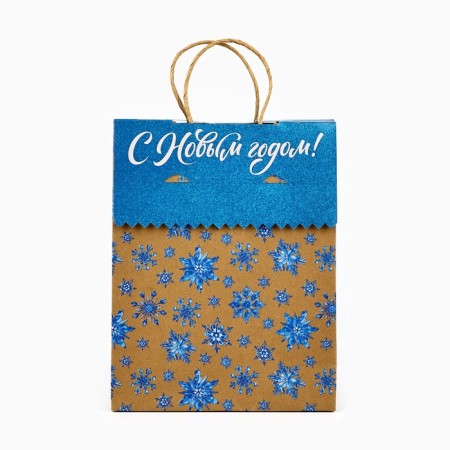 Package with the valve "Snowflakes", craft, glitter, 19.5 x 10 x 25 cm, New Year-1