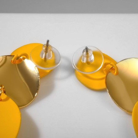 Earrings Metal "Azelia" circles, trio, yellow color in gold-1