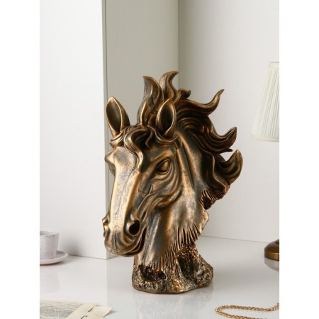 Figure "Horse head", polystone, 51 cm, bronze color