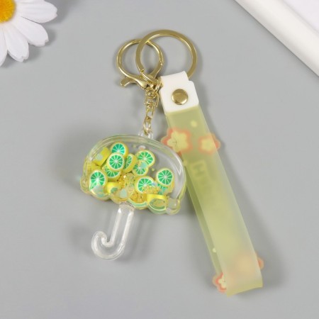 A keychain plastic with a carbine, a strap "Umbrella with lemons" Water with a decor 6x5x2 cm-3