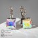 Earrings with rhinestones "square" flicker, white-radiant color in silver