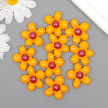 Decor for creativity plastic "Yellow flower with burgundy" 2.8x3x1 cm-2