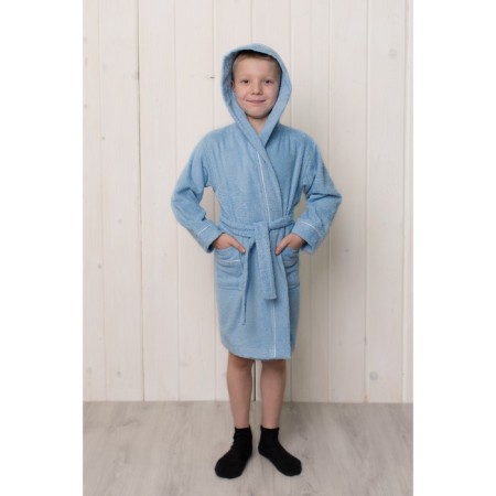 A robe for a boy with a hood, height 122 cm, blue, Makra