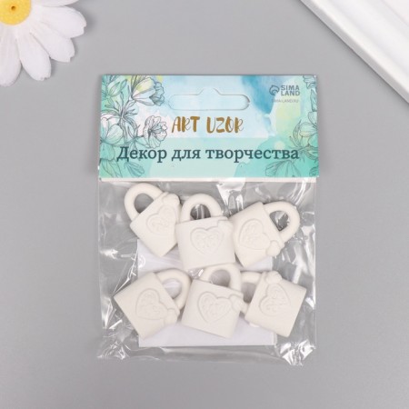 Decor for the creativity of Polystone "Lacking with a heart" White set 6 pcs 2x3 cm-3