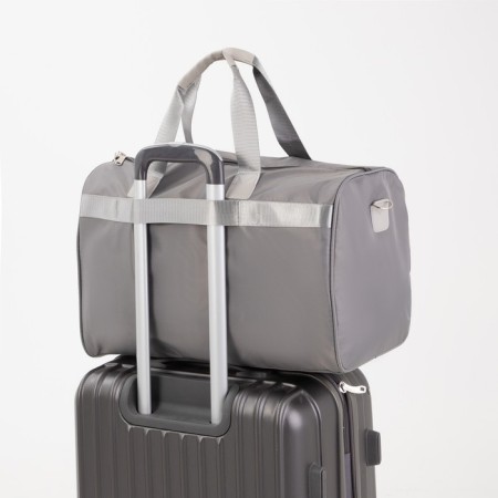 Road bag with lightning, external pocket, long belt, suitcase holder, gray color.-3