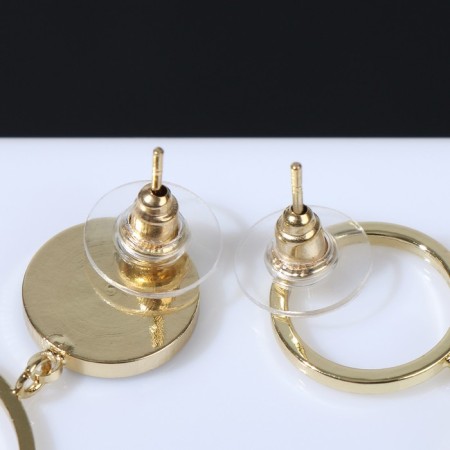 Earrings with mother -of -pearl "Magic" circle and ring, white color in gold-1