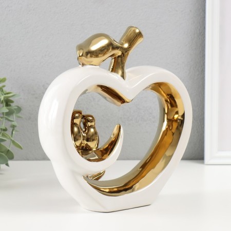 Souvenir ceramics "Two birds on an apple" White with gold 7x22x22.5 cm-3