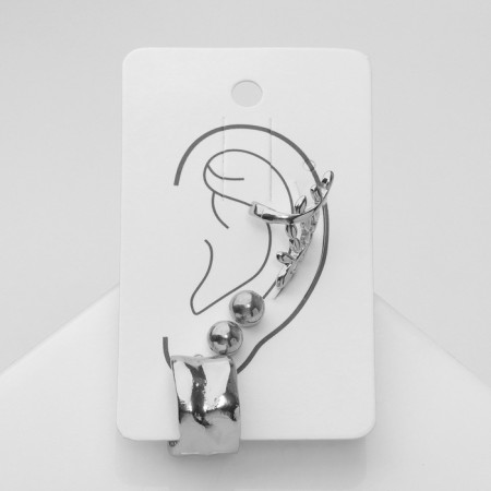 Set of earrings and cafs 4 pcs "Tenderness" composition, color silver