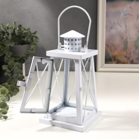 Climber metal, glass for 1 candle "Lantern" white 21x11x11 cm-1
