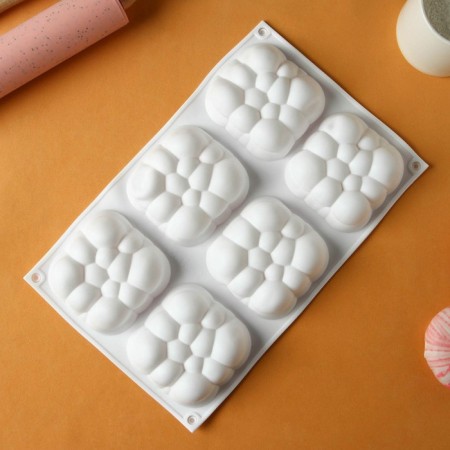 Form for baking and mousse desserts Konfinetta "Cloud", silicone, 30 × 18.8 × 3.5 cm, 6 cells (7.4 × 7.4 cm), white color-1