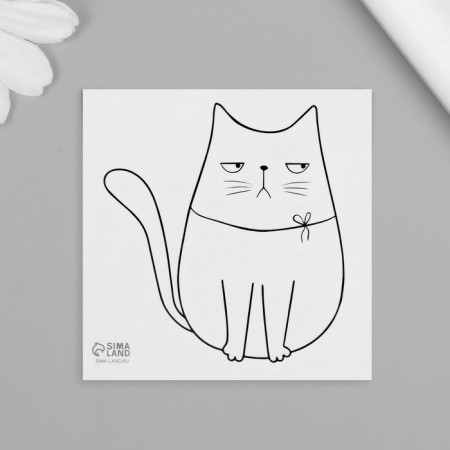 Tattoo on the body Black "Serious Cat" 6x6 cm-3