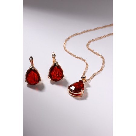 Set 2 objects: earrings, pendant "Edel" drop -driving, red color in gold, 45 cm-4