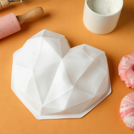 Form for mousse desserts and baking konfinetta “Love geometry”, silicone, 21.5 × 20 × 6 cm, white color-1