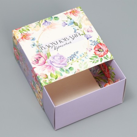 Gift folding box, packaging, "flowers", 14 x 14 x 8 cm-4