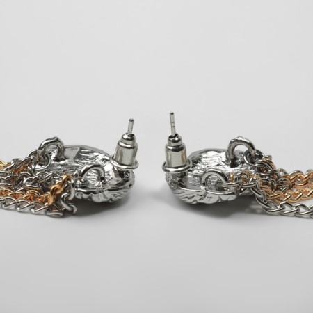 Earrings Metal "Faces" chains, color silver with gold-2