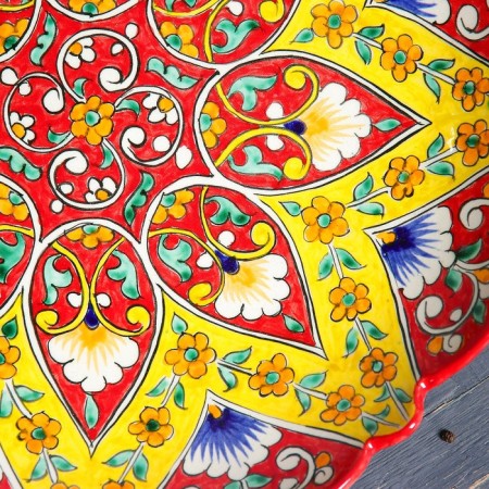 Largan Rishtan ceramics "Flowers", 32 cm, red, corrugated-2