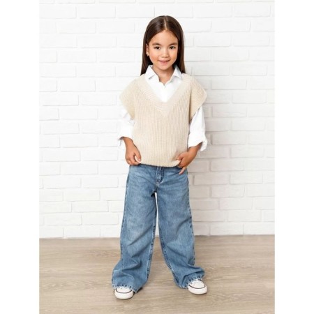 Vest for girl Knit, height 128 cm, milk color-5
