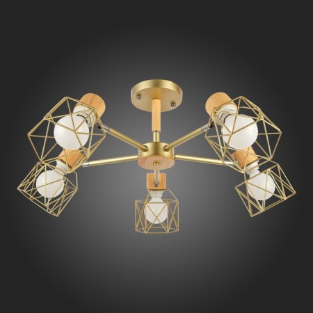 Ceiling EVOLUCE lamp. Sle110402-05. Stelitto. 5x40 watts, E27, 68x68x35 cm, golden color, light wood-7