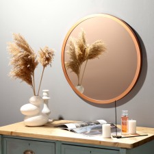 Wall mirror in a round case made of metal, d = 60, copper ruby