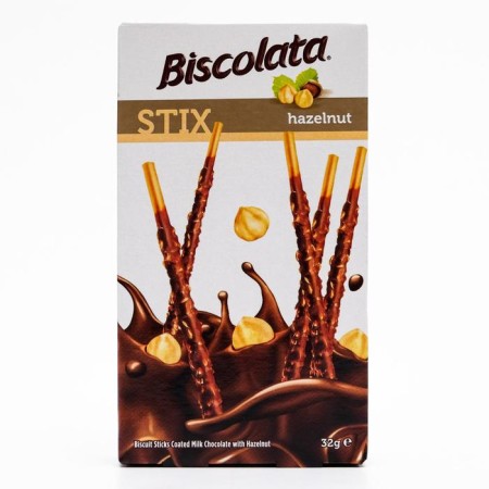 Biscolata Stix Hazelnut biscuit sticks in milk chocolate with a forest nut, 32 g-1