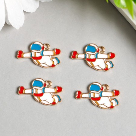 Decor for creativity Metal, enamel "Cosmonaut in flight" gold 1.3x2.1 cm-1