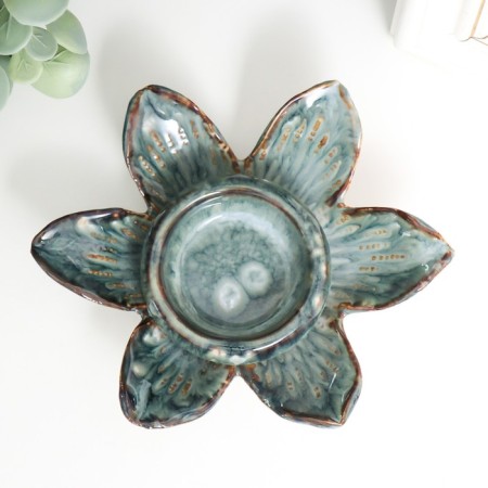 Ceramics candlestick per 1 candle "Lily" D-4.2 cm blue 13.5x13.5x2.5 cm-2
