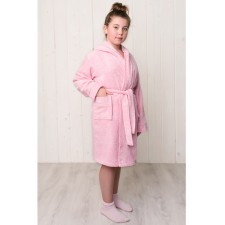 A dressing gown for a girl with a hood, height 146 cm, pink, Makra