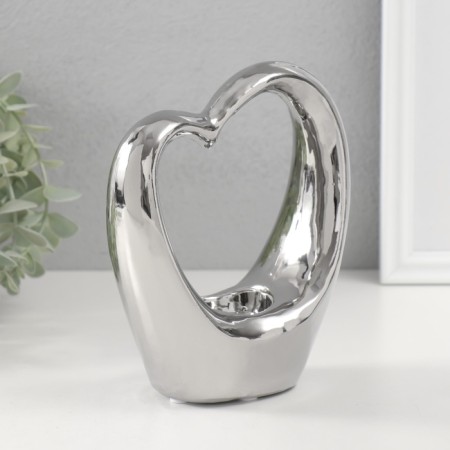 Ceramics candlestick per 1 candle "Heart" d = 4 cm silver 14.5x6x17 cm-2