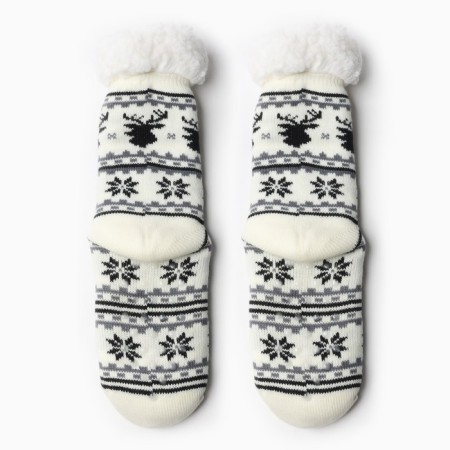 Women's socks with fur inside "Snowflakes with a deer", white color, size 36-40-2