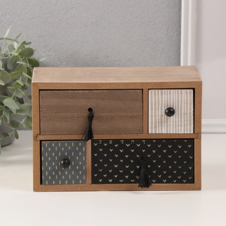 Casket wood 4 boxes "chest of drawers. Different textures" 10x20x13.5 cm-1