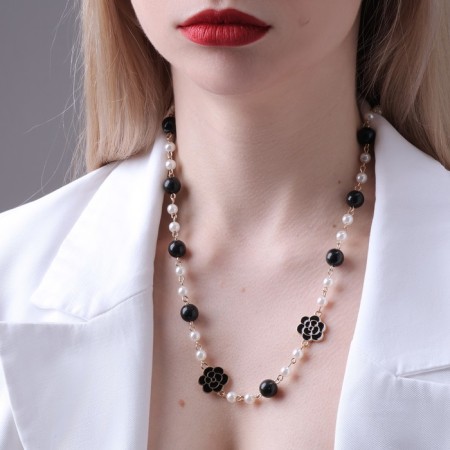 Beads with pearls "Galance" ball No. 10, black and white color in gold, l = 80 cm-3