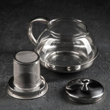 Glass teapot with metal sieve "metallic", 1 liter-1