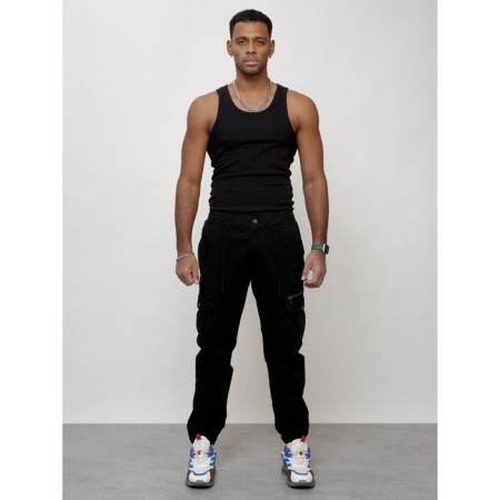 Cargo jeans male, size 50-52, black color-4