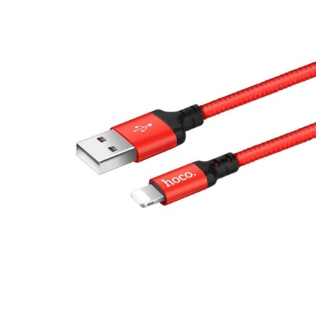 Hoco X14, Lightning - USB, 2.4 A, 1 m, fast charging, nylon, red, red