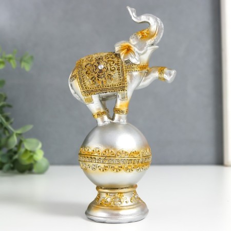 Souvenir Polystone "Elephant on a ball in the openwork blanket" 19x8.5x5.5 cm-4